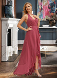 Giselle A-line Halter Asymmetrical Chiffon Bridesmaid Dress With Ruffle UKP0016561