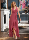 Giselle A-line Halter Asymmetrical Chiffon Bridesmaid Dress With Ruffle UKP0016561