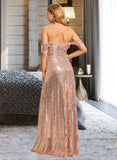 Adison A-Line Off-the-Shoulder Floor-Length Sequined Bridesmaid Dress With Sequins Split Front UKP0016562