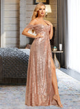 Adison A-Line Off-the-Shoulder Floor-Length Sequined Bridesmaid Dress With Sequins Split Front UKP0016562