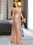 Adison A-Line Off-the-Shoulder Floor-Length Sequined Bridesmaid Dress With Sequins Split Front UKP0016562