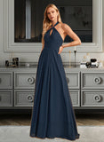 Isabelle A-line Halter Floor-Length Chiffon Bridesmaid Dress With Ruffle UKP0016563