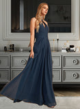 Isabelle A-line Halter Floor-Length Chiffon Bridesmaid Dress With Ruffle UKP0016563