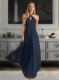 Isabelle A-line Halter Floor-Length Chiffon Bridesmaid Dress With Ruffle UKP0016563