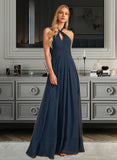 Isabelle A-line Halter Floor-Length Chiffon Bridesmaid Dress With Ruffle UKP0016563