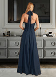 Isabelle A-line Halter Floor-Length Chiffon Bridesmaid Dress With Ruffle UKP0016563