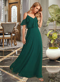 Elianna A-line V-Neck Floor-Length Chiffon Bridesmaid Dress With Ruffle UKP0016566