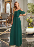 Elianna A-line V-Neck Floor-Length Chiffon Bridesmaid Dress With Ruffle UKP0016566