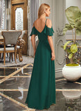 Elianna A-line V-Neck Floor-Length Chiffon Bridesmaid Dress With Ruffle UKP0016566