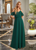 Elianna A-line V-Neck Floor-Length Chiffon Bridesmaid Dress With Ruffle UKP0016566