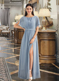 Lillianna A-Line Floor-Length Chiffon Bridesmaid Dress With Ruffle Split Front UKP0016567