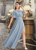 Lillianna A-Line Floor-Length Chiffon Bridesmaid Dress With Ruffle Split Front UKP0016567