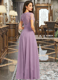 Alexia A-Line Scoop Neck Floor-Length Chiffon Lace Bridesmaid Dress UKP0016568