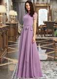 Alexia A-Line Scoop Neck Floor-Length Chiffon Lace Bridesmaid Dress UKP0016568