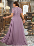 Alexia A-Line Scoop Neck Floor-Length Chiffon Lace Bridesmaid Dress UKP0016568