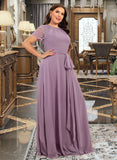 Alexia A-Line Scoop Neck Floor-Length Chiffon Lace Bridesmaid Dress UKP0016568