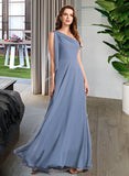 Kiersten A-Line One-Shoulder Floor-Length Chiffon Bridesmaid Dress With Bow(s) UKP0016570