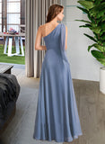 Kiersten A-Line One-Shoulder Floor-Length Chiffon Bridesmaid Dress With Bow(s) UKP0016570