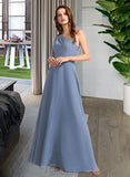 Kiersten A-Line One-Shoulder Floor-Length Chiffon Bridesmaid Dress With Bow(s) UKP0016570