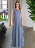 Kiersten A-Line One-Shoulder Floor-Length Chiffon Bridesmaid Dress With Bow(s) UKP0016570