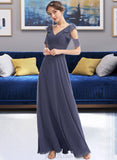 Bria A-line V-Neck Floor-Length Chiffon Bridesmaid Dress With Ruffle UKP0016571