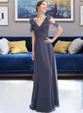 Bria A-line V-Neck Floor-Length Chiffon Bridesmaid Dress With Ruffle UKP0016571