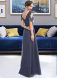 Bria A-line V-Neck Floor-Length Chiffon Bridesmaid Dress With Ruffle UKP0016571