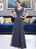 Bria A-line V-Neck Floor-Length Chiffon Bridesmaid Dress With Ruffle UKP0016571