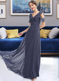 Bria A-line V-Neck Floor-Length Chiffon Bridesmaid Dress With Ruffle UKP0016571