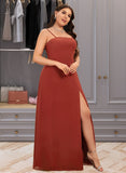 Jenna Sheath/Column Square Neckline Floor-Length Chiffon Bridesmaid Dress With Split Front UKP0016572