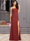 Jenna Sheath/Column Square Neckline Floor-Length Chiffon Bridesmaid Dress With Split Front UKP0016572