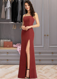 Jenna Sheath/Column Square Neckline Floor-Length Chiffon Bridesmaid Dress With Split Front UKP0016572