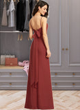 Jenna Sheath/Column Square Neckline Floor-Length Chiffon Bridesmaid Dress With Split Front UKP0016572