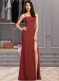 Jenna Sheath/Column Square Neckline Floor-Length Chiffon Bridesmaid Dress With Split Front UKP0016572