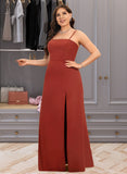 Jenna Sheath/Column Square Neckline Floor-Length Chiffon Bridesmaid Dress With Split Front UKP0016572