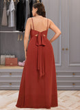 Jenna Sheath/Column Square Neckline Floor-Length Chiffon Bridesmaid Dress With Split Front UKP0016572