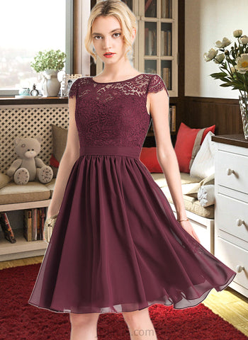 Cora A-Line Scoop Neck Knee-Length Chiffon Lace Bridesmaid Dress UKP0016573