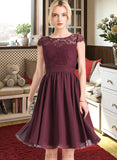 Cora A-Line Scoop Neck Knee-Length Chiffon Lace Bridesmaid Dress UKP0016573