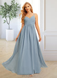 Carlie A-Line V-neck Floor-Length Chiffon Bridesmaid Dress With Split Front UKP0016575