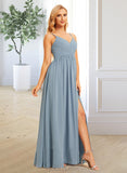 Carlie A-Line V-neck Floor-Length Chiffon Bridesmaid Dress With Split Front UKP0016575