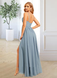 Carlie A-Line V-neck Floor-Length Chiffon Bridesmaid Dress With Split Front UKP0016575