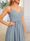 Carlie A-Line V-neck Floor-Length Chiffon Bridesmaid Dress With Split Front UKP0016575