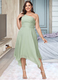 Jakayla A-line One Shoulder Asymmetrical Chiffon Bridesmaid Dress With Ruffle UKP0016576