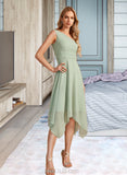 Jakayla A-line One Shoulder Asymmetrical Chiffon Bridesmaid Dress With Ruffle UKP0016576