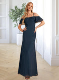 Dixie Sheath/Column Off-the-Shoulder Floor-Length Chiffon Bridesmaid Dress With Ruffle Beading UKP0016578