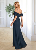 Dixie Sheath/Column Off-the-Shoulder Floor-Length Chiffon Bridesmaid Dress With Ruffle Beading UKP0016578