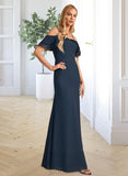 Dixie Sheath/Column Off-the-Shoulder Floor-Length Chiffon Bridesmaid Dress With Ruffle Beading UKP0016578