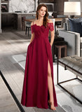 Winnie A-line V-Neck Floor-Length Chiffon Lace Bridesmaid Dress UKP0016579