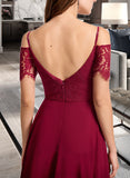 Winnie A-line V-Neck Floor-Length Chiffon Lace Bridesmaid Dress UKP0016579