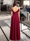 Winnie A-line V-Neck Floor-Length Chiffon Lace Bridesmaid Dress UKP0016579